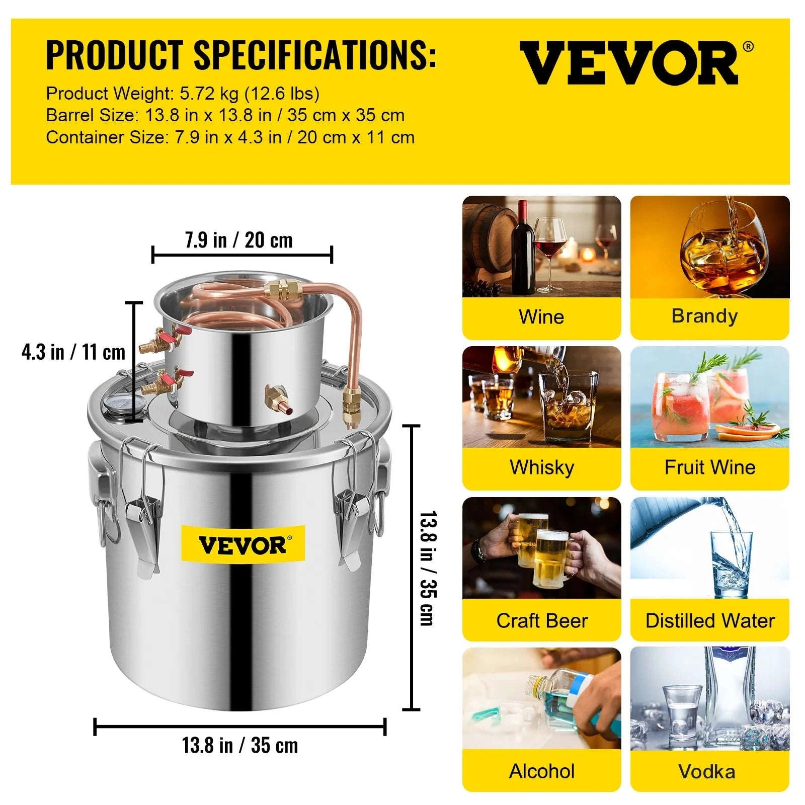 3/5/8 Gal Stainless Steel Copper Distiller Kit with Pump-8 Gal / CZECH REPUBLIC
