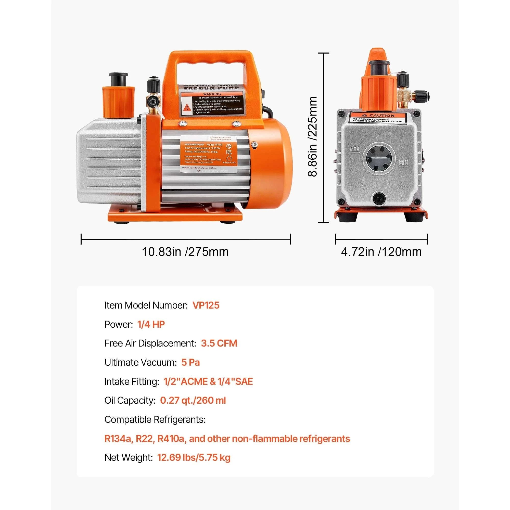 3.5 CFM HVAC Vacuum Pump 1/4 HP with Oil for AC Service-3.5 CFM 180W / EU / GERMANY