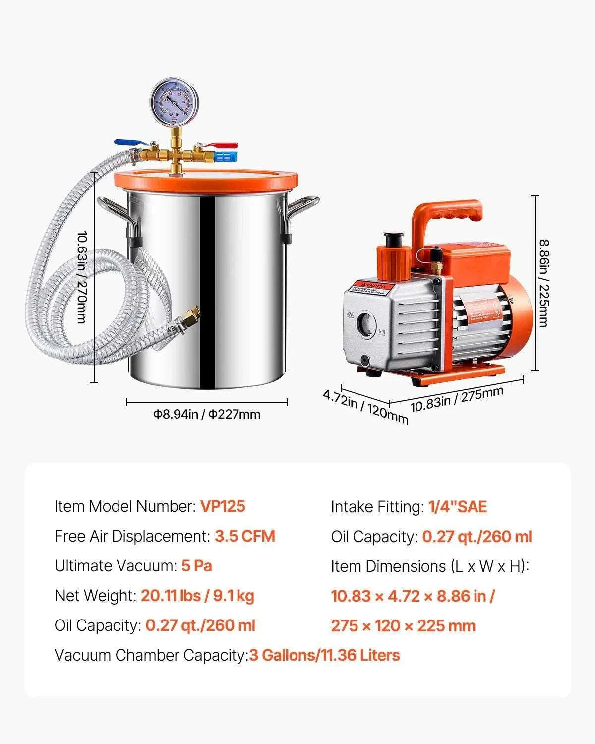 3.5 CFM Vacuum Chamber Pump Kit for Resin Degassing (1.5–5 Gallon)-3.5 CFM 1.5 Gallon / EU / CZECH REPUBLIC