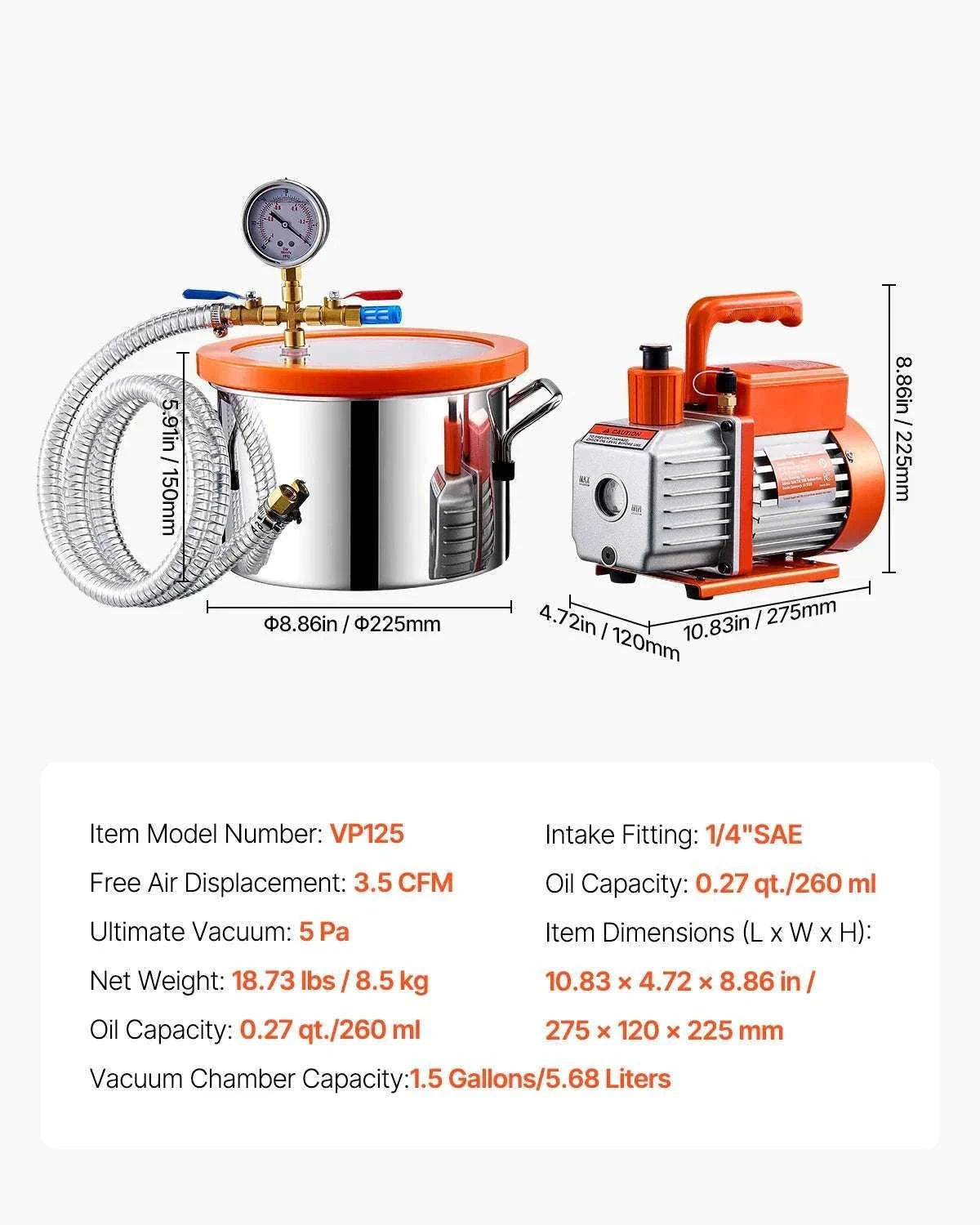 3.5 CFM Vacuum Chamber Pump Kit for Resin Degassing (1.5–5 Gallon)-3.5 CFM 1.5 Gallon / EU / CZECH REPUBLIC