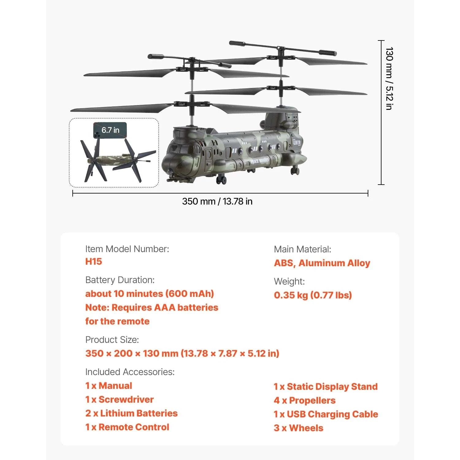 3.5 Channel RC Helicopter with LED Lights & Easy Control-1 PC / United States