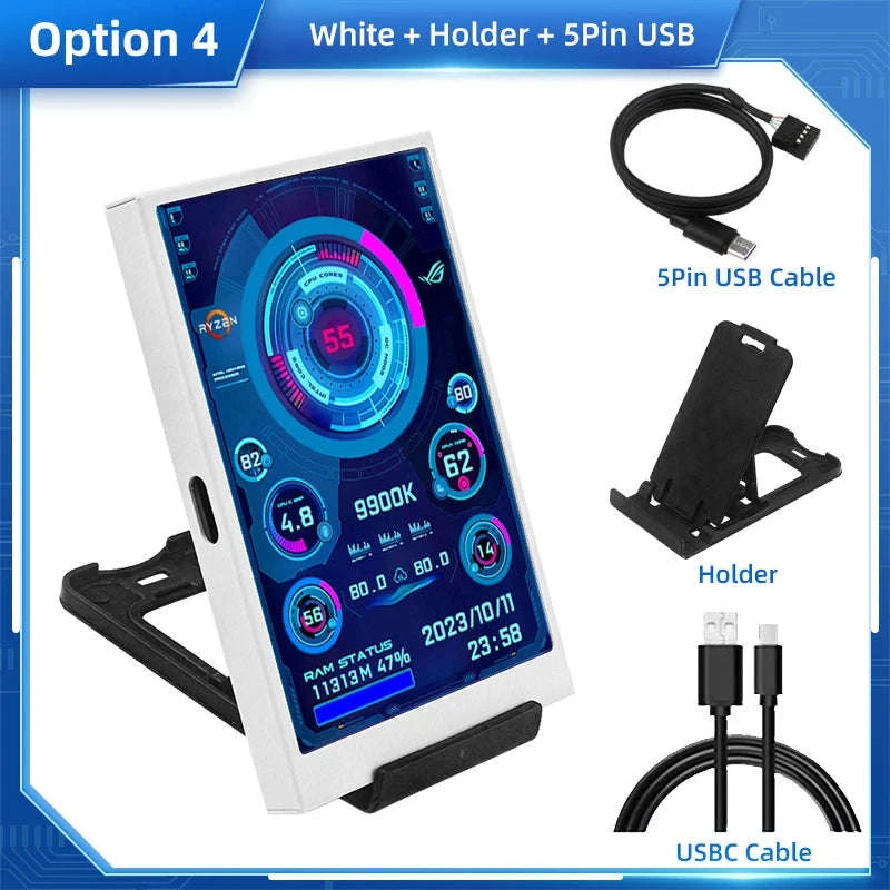 3.5 Inch IPS Secondary Screen USB‑C Monitor-White-5Pin USB