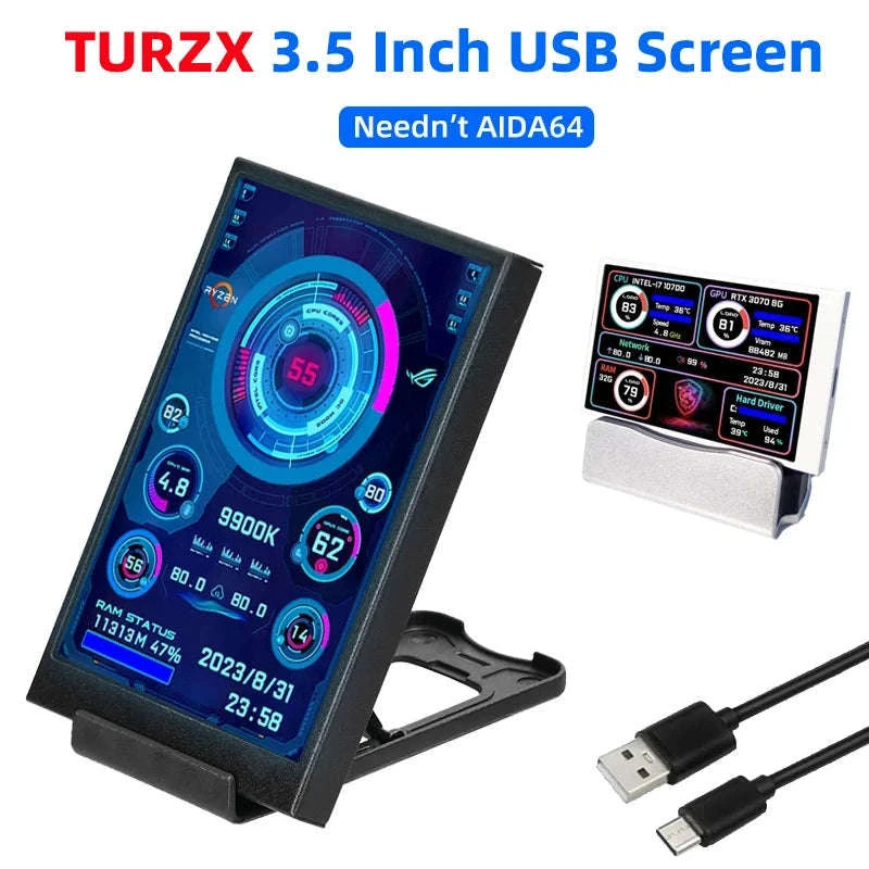 3.5 Inch IPS Secondary Screen USB‑C Monitor-White-5Pin USB