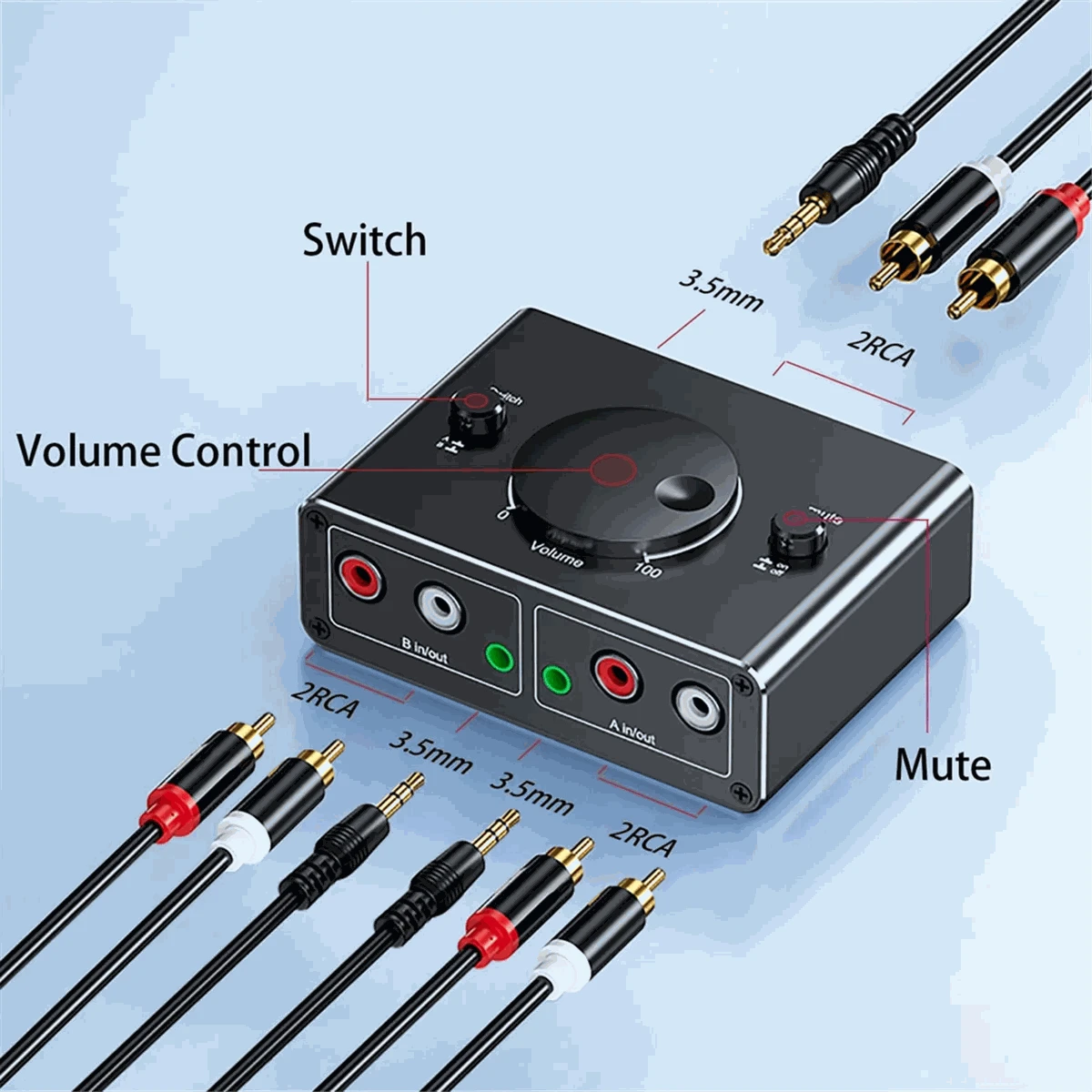 3.5mm RCA Stereo Bi‑Directional Audio Switcher with Mute Button-Default Title