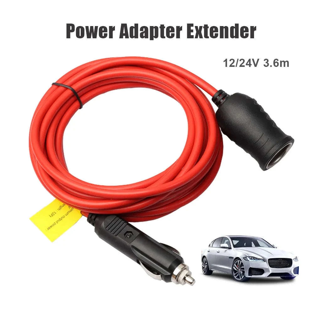 3.6m Car Power Adapter Extension Cord 15A Fuse Indicator 12V 24V-Germany / Red