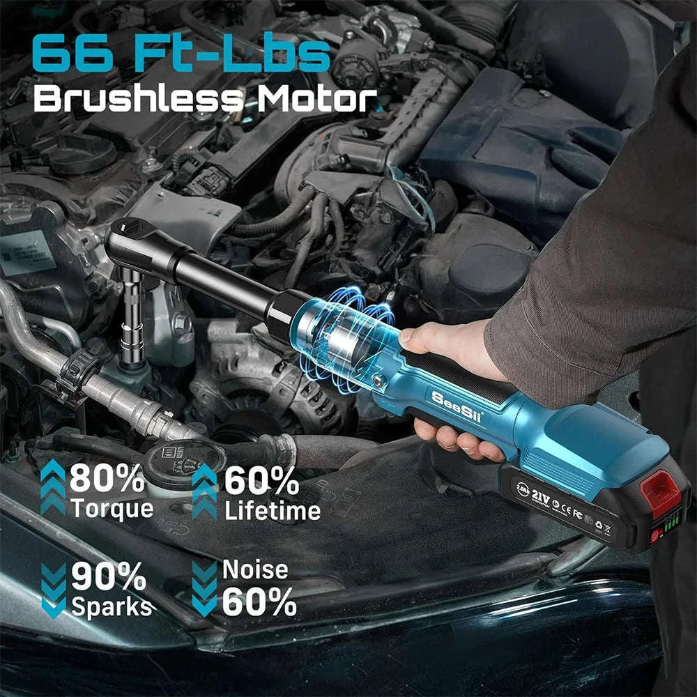 3/8" 21V Cordless Electric Ratchet Wrench 80Nm Extended Neck Rechargeable-Extended 80nm / Germany