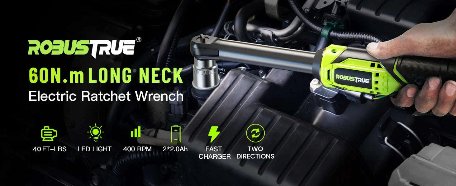 3/8 Cordless Ratchet Wrench Kit, 6-Inch Extended, 40 Ft-lbs, 400 RPM, 2.0Ah Battery-Full Kit 2 BAT / United States
