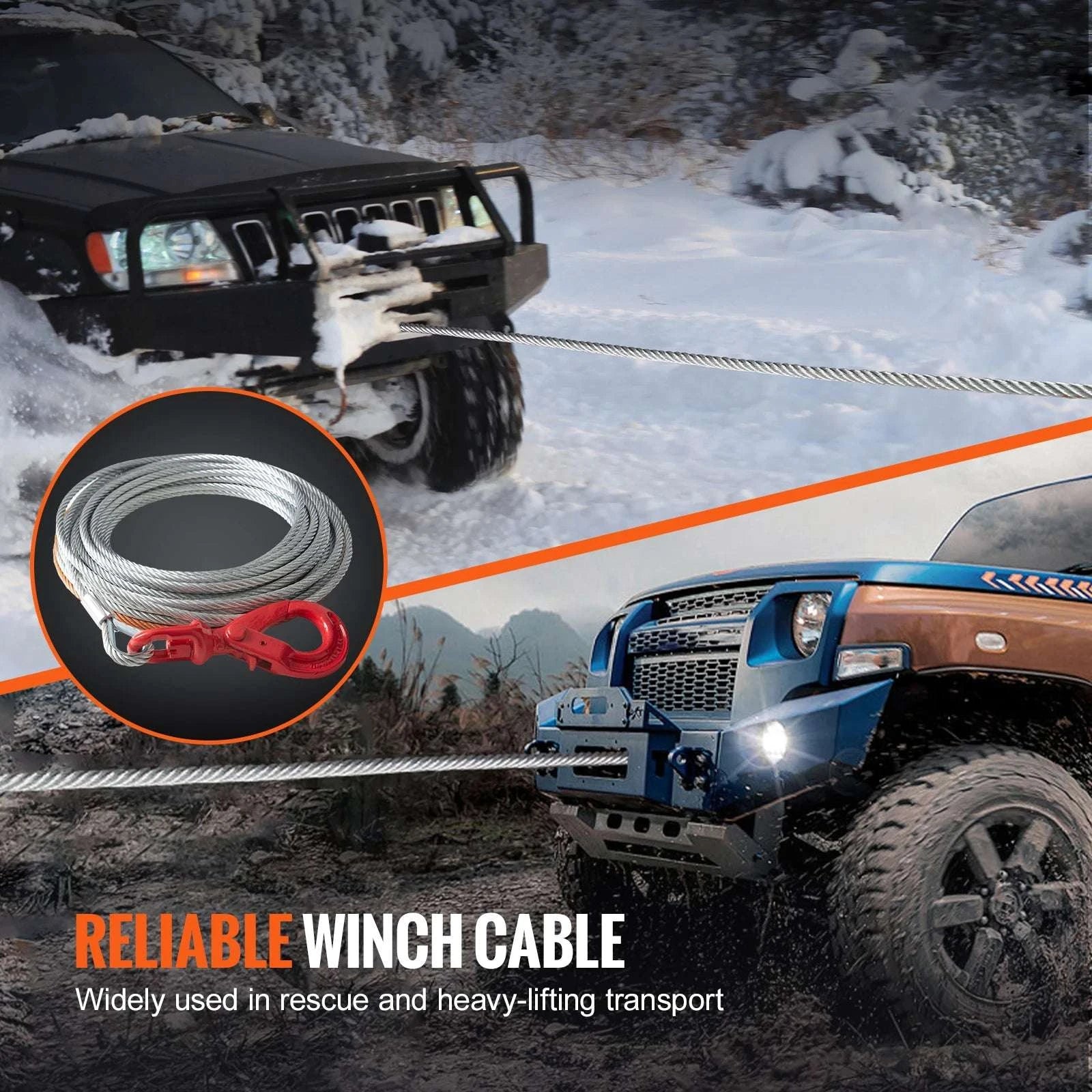 3/8" Steel Winch Cable 50–100 ft, 15,200 lb Strength for Off-Road-100ft / United States