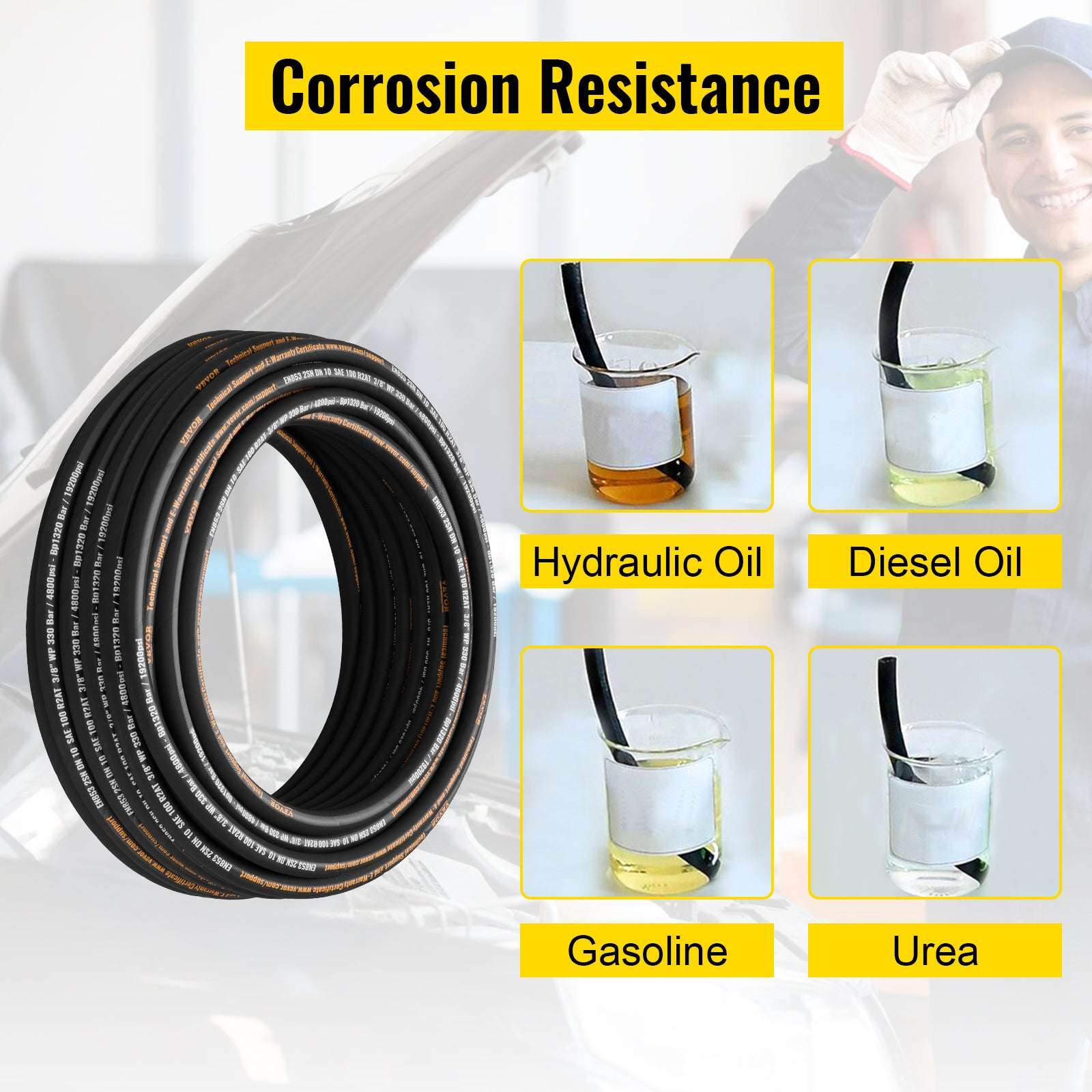 3/8" x 100 ft Hydraulic Hose 4800 PSI Rubber High-Strength Line-United States / 0.75 inch x 100 ft