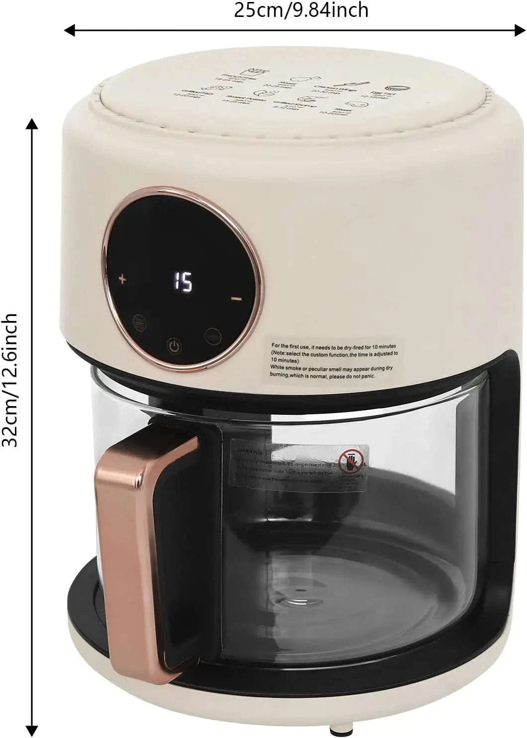 3.81Qt Portable Glass Air Fryer with Digital Display, 8 Preset Modes, White-United States
