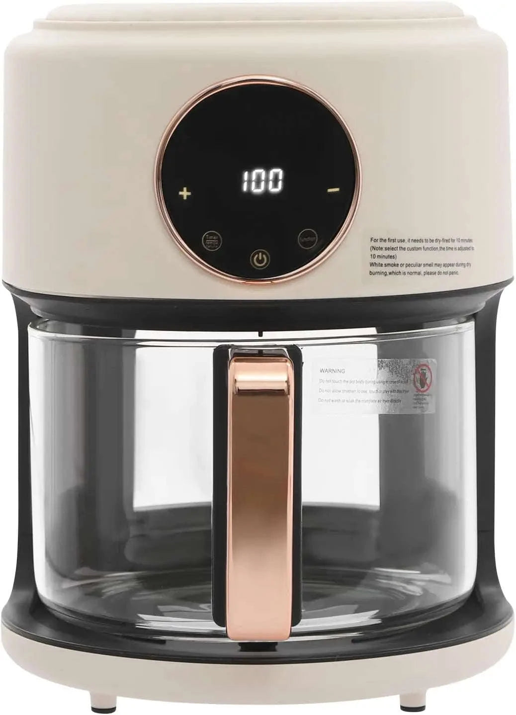 3.81Qt Portable Glass Air Fryer with Digital Display, 8 Preset Modes, White-United States