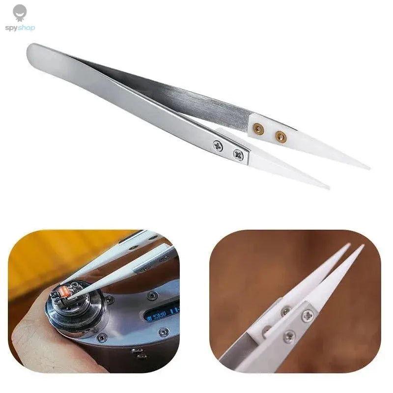 3 Pcs Ceramic Straight Tip Electronic Soldering Tweezers, Anti-Static Reverse Acid Resistant Precision Chuck Ceramic Tweezers