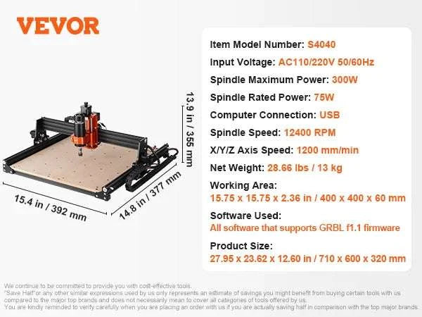 3-Axis CNC Router Machine GRBL Wood Engraving & Milling Kit-30 x 20 cm 120 W / GERMANY