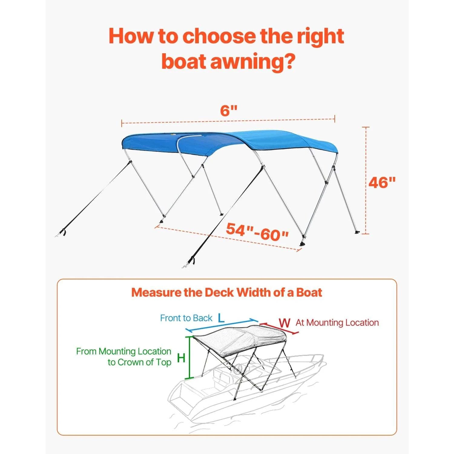 3 Bow Boat Bimini Top 600D Waterproof Sun Shade Canopy-67-72in Pacific Blue / United States