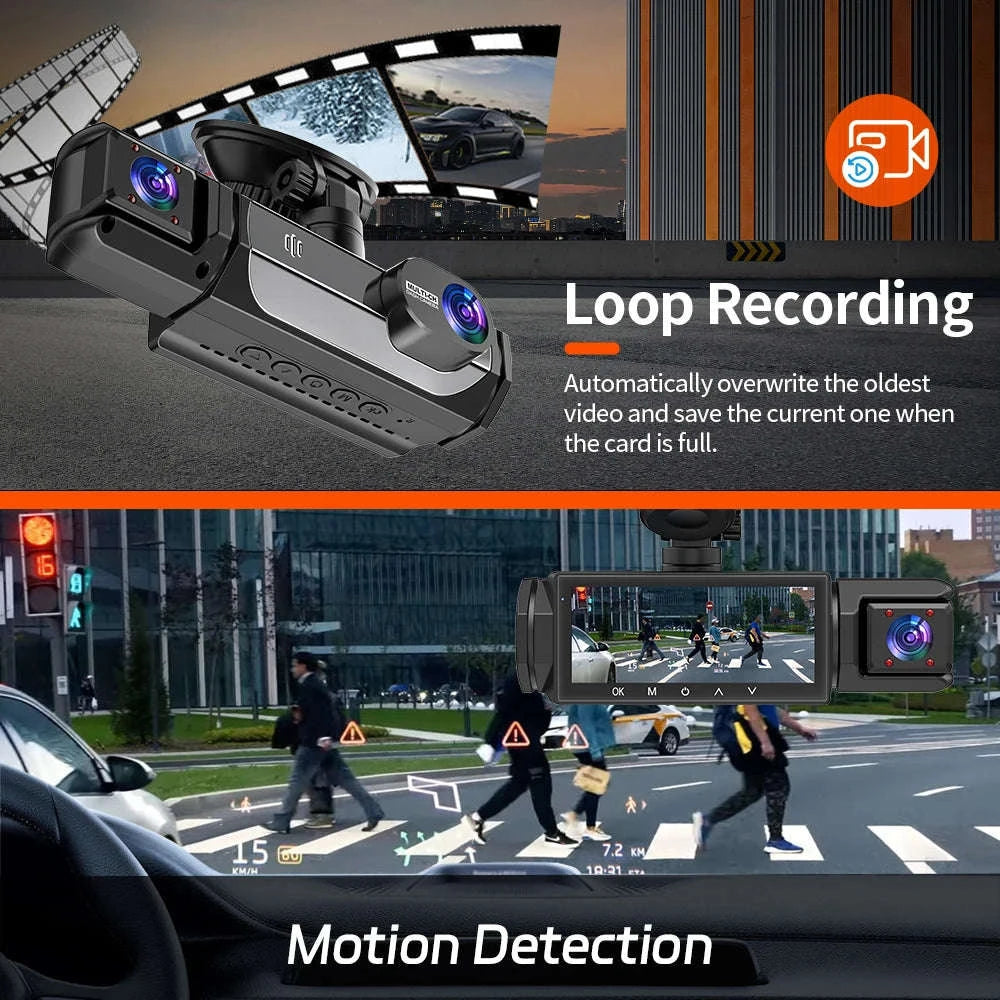 3 Camera Dash Cam 1080P Front Rear Interior Night Vision Parking Monitor-Hardwire kit / 32G SD Card