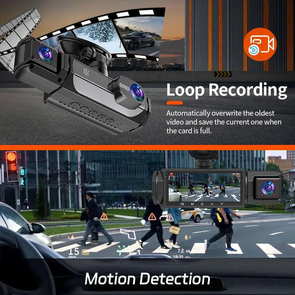 3 Camera Dash Cam 1080P Front Rear Interior Night Vision Parking Monitor-Hardwire kit / 32G SD Card