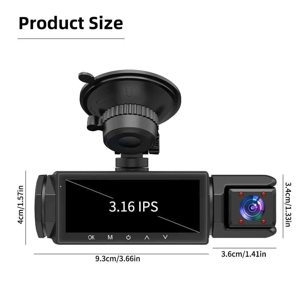 3 Camera Dash Cam 1080P Front Rear Interior Night Vision Parking Monitor-Hardwire kit / 32G SD Card
