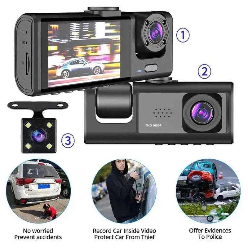 3 Camera Dash Cam with IR Night Vision and Loop Recording