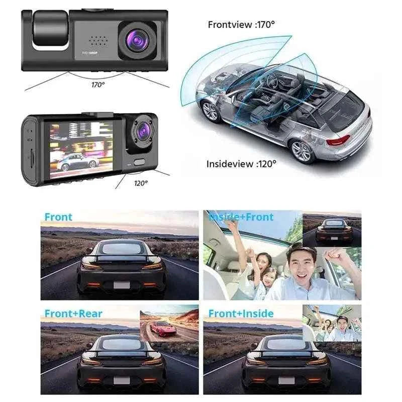 3 Camera Dash Cam with IR Night Vision and Loop Recording