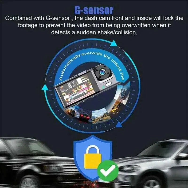 3 Camera Dash Cam with IR Night Vision and Loop Recording