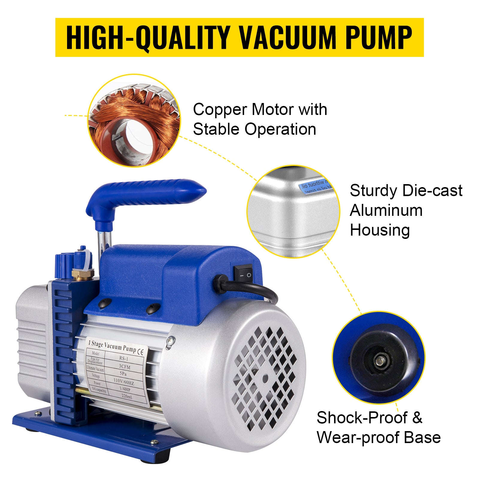 3 CFM 1/4 HP Single Stage Air Vacuum Pump Kit-3CFM 1-Stage / US / United States