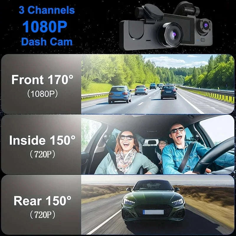 3 Channel Dash Cam 1080P Front Rear Interior Camera with WiFi Night Vision Parking Mode-X01-NOWIFI-2CAM / NONE