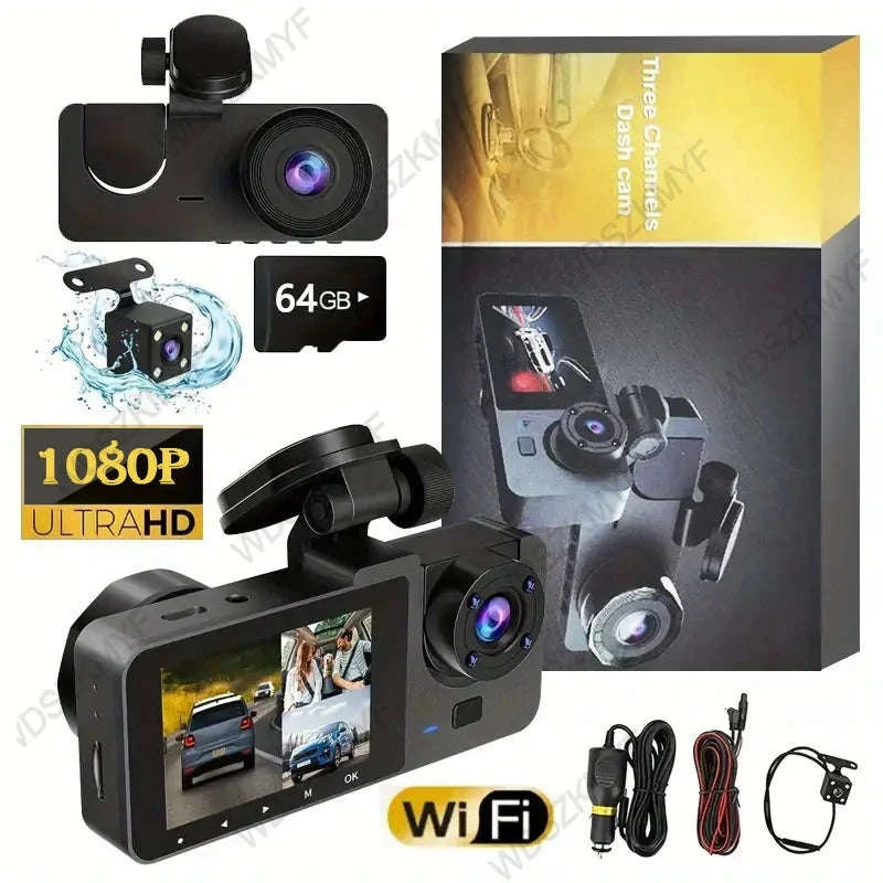 3 Channel Dash Cam 1080P Front Rear Interior Camera with WiFi Night Vision Parking Mode-X01-NOWIFI-2CAM / NONE