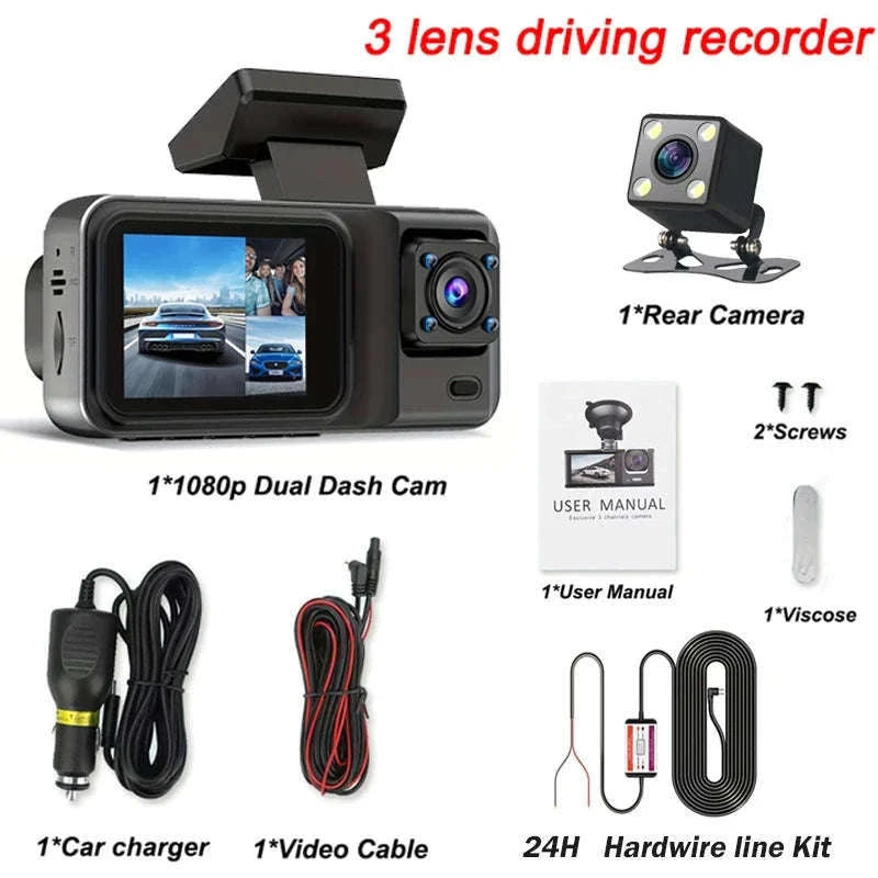 3 Channel Dash Cam for Cars with Front, Cabin & Rear View-3 Channel / With 32G TF Card