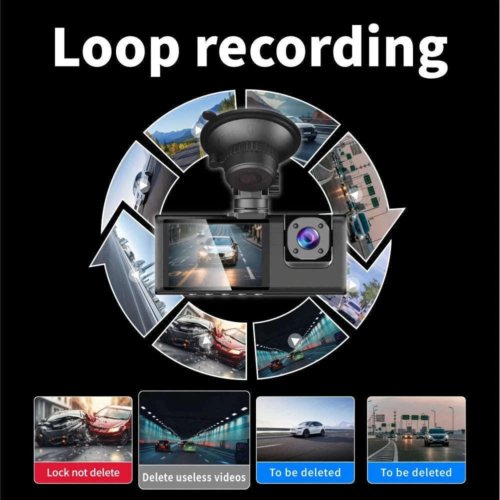 3-Channel Dash Camera with 1080P Front, Inside, Rear View-front inside rear / United States / None