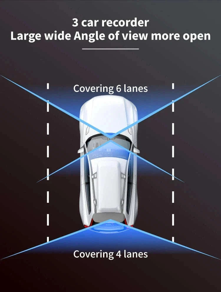 3-Channel Dash Camera with 1080P Front, Inside, Rear View-front inside rear / United States / None