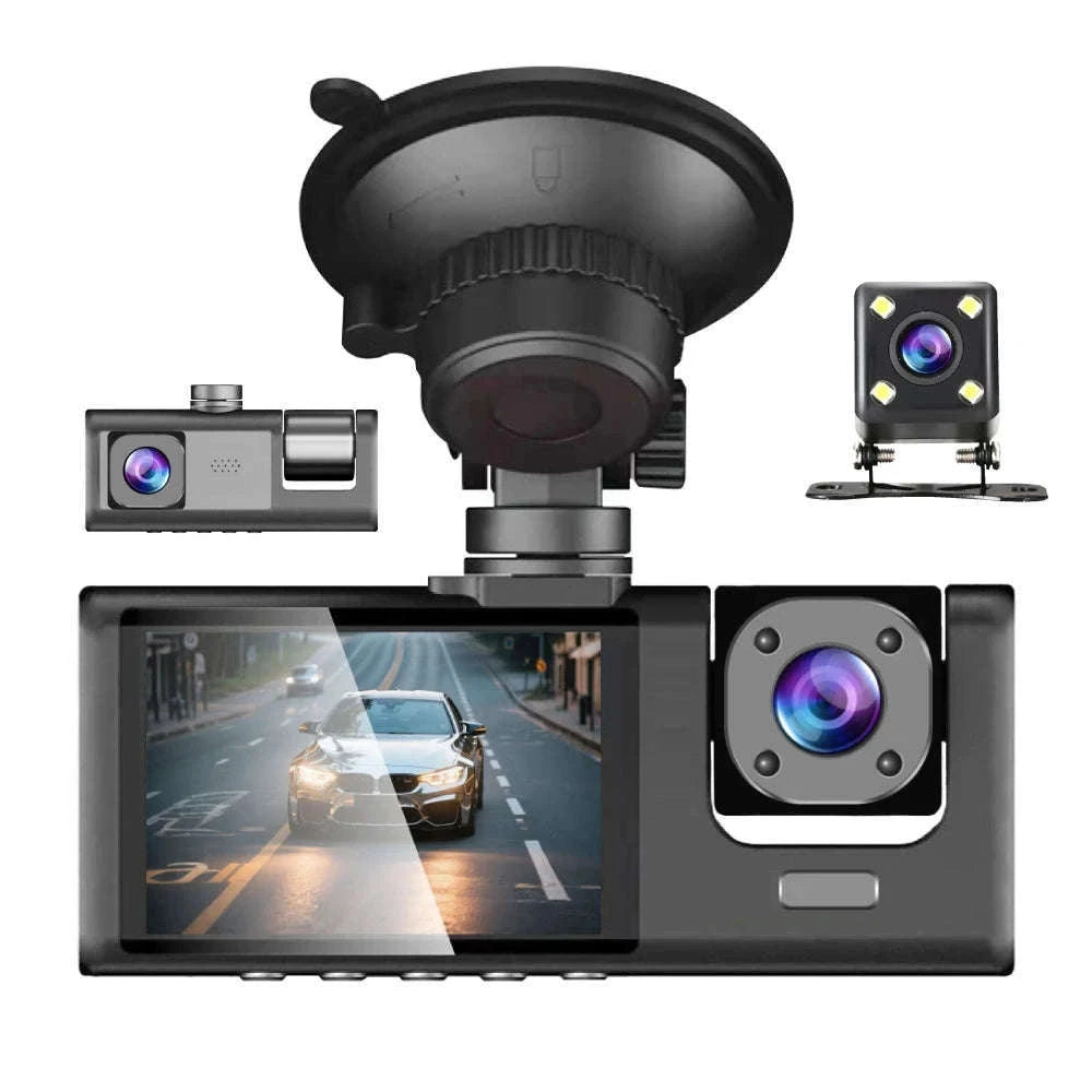 3-Channel Dash Camera with 1080P Front, Inside, Rear View-front inside rear / United States / None