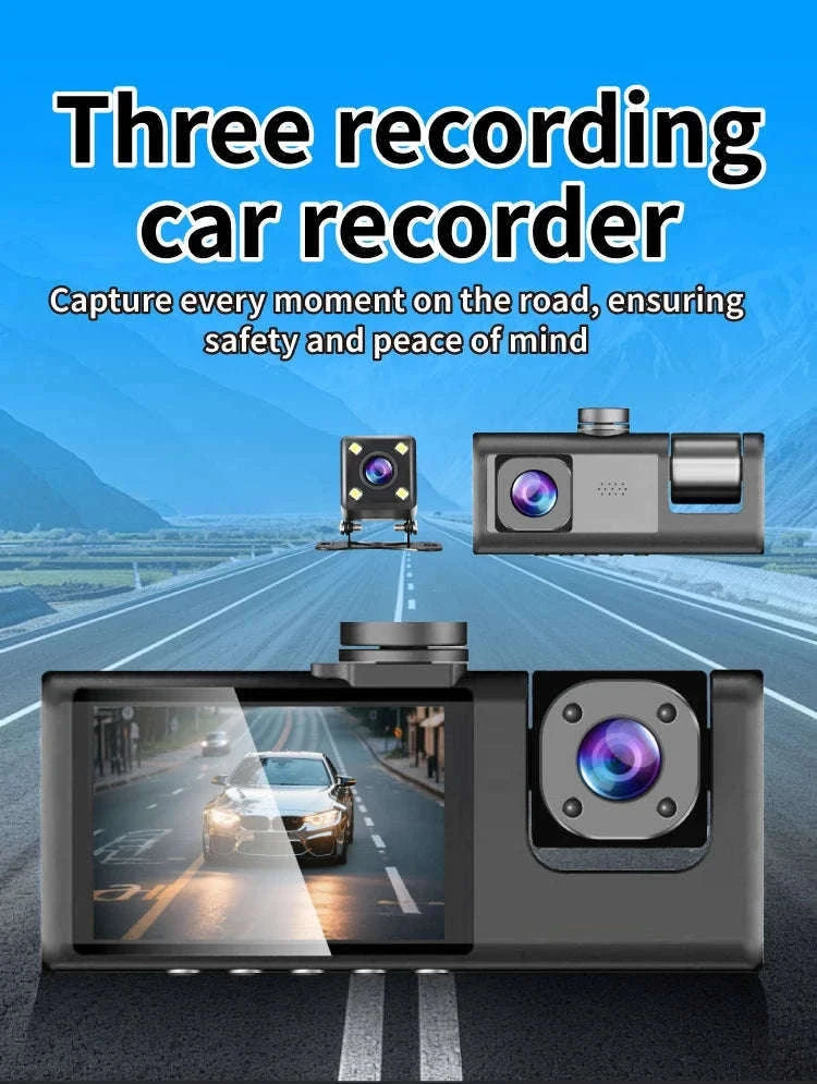 3-Channel Dash Camera with 1080P Front, Inside, Rear View-front inside rear / United States / None