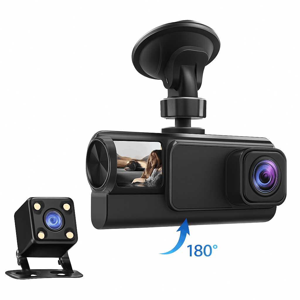 3 Channel WiFi Dash Cam Front Inside Rear 1080P Night Vision DVR-X3