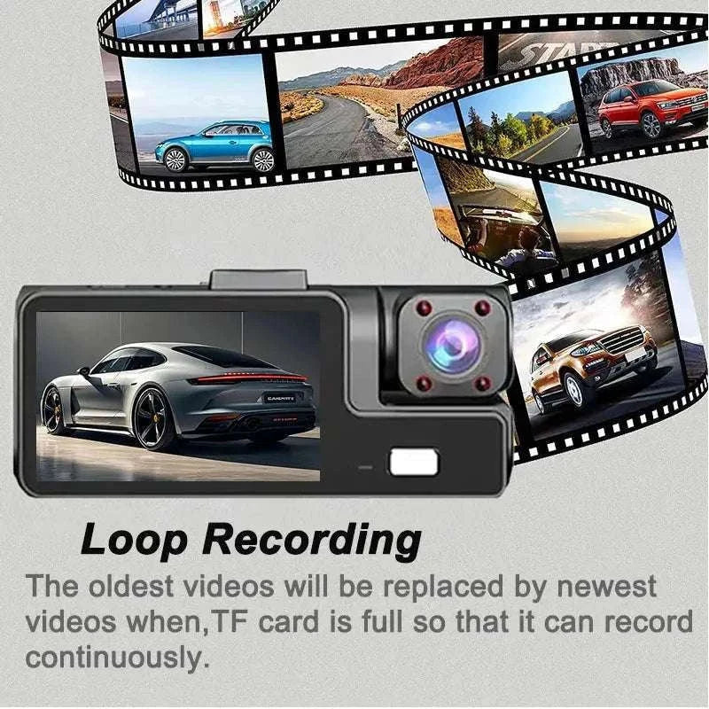 3 Channel WiFi Dash Cam Front Inside Rear 1080P Night Vision DVR-X3