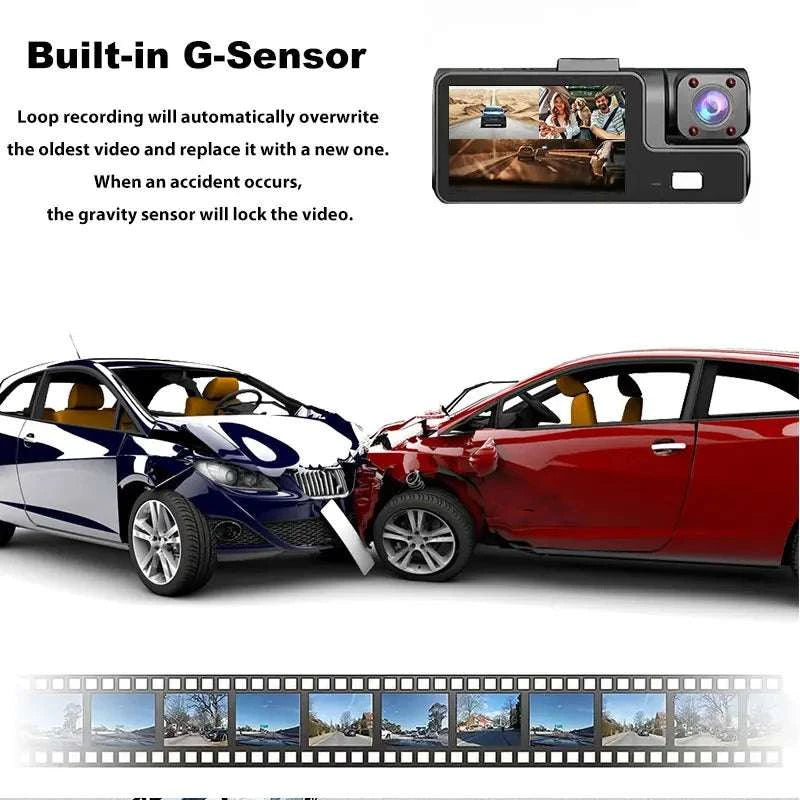 3 Channel WiFi Dash Cam Front Inside Rear 1080P Night Vision DVR-X3