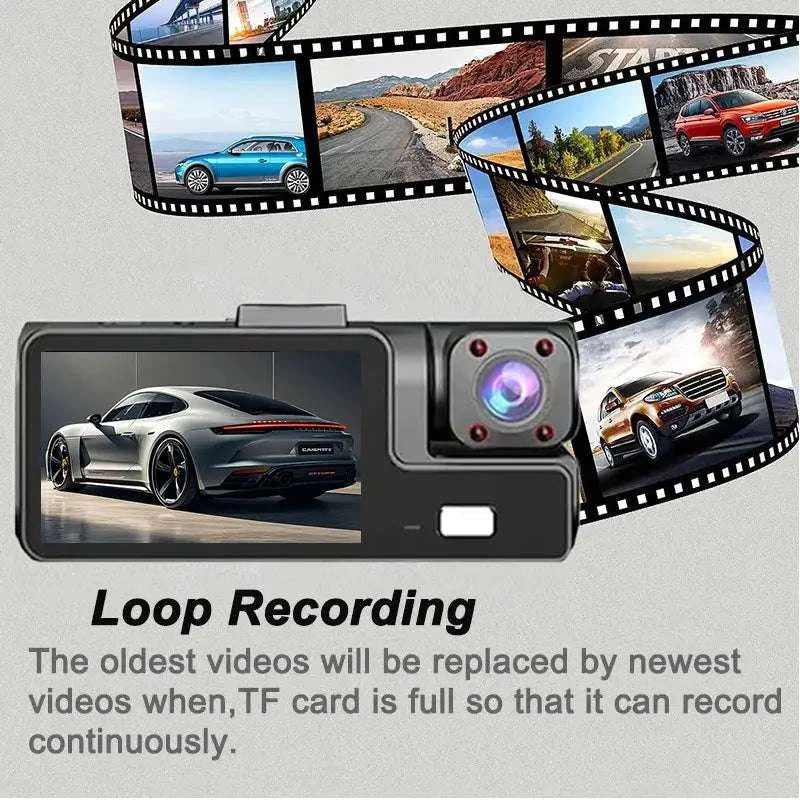 3 Channel WiFi Dash Cam Front Inside Rear 1080P Night Vision DVR-X3