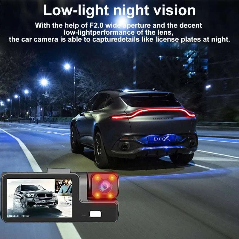 3 Channel WiFi Dash Cam Front Inside Rear 1080P Night Vision DVR-X3