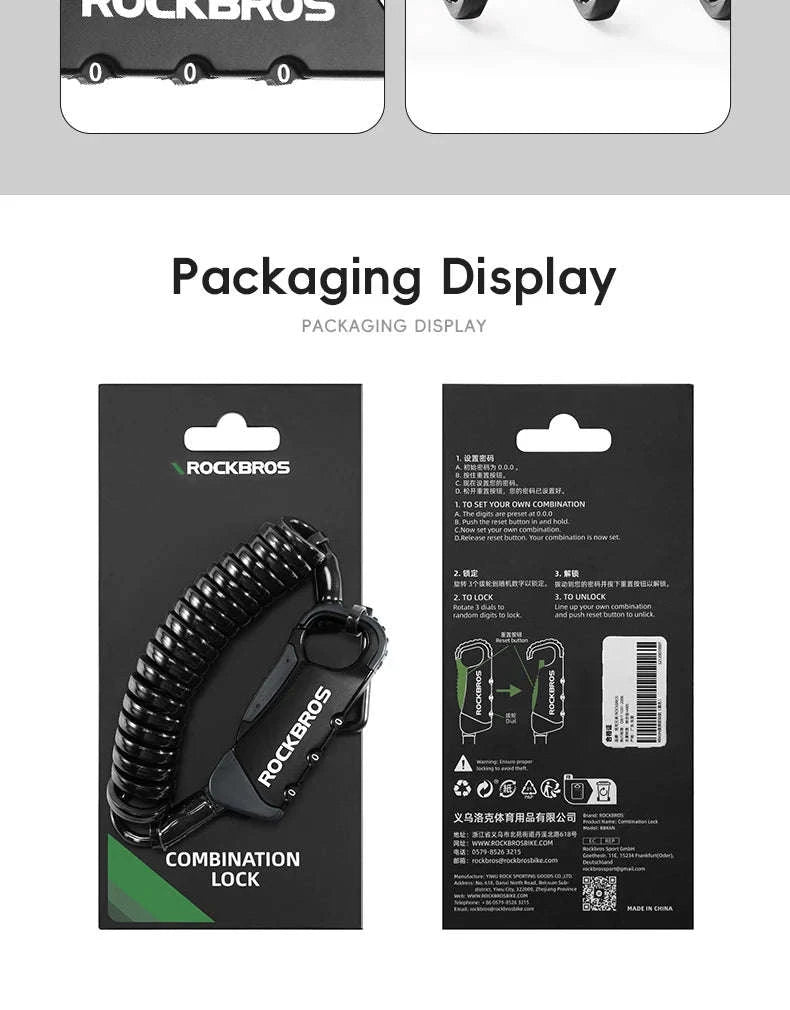 3-Digit Bicycle Cable Lock, 120cm Anti-Theft Lock-RBK6N-OR