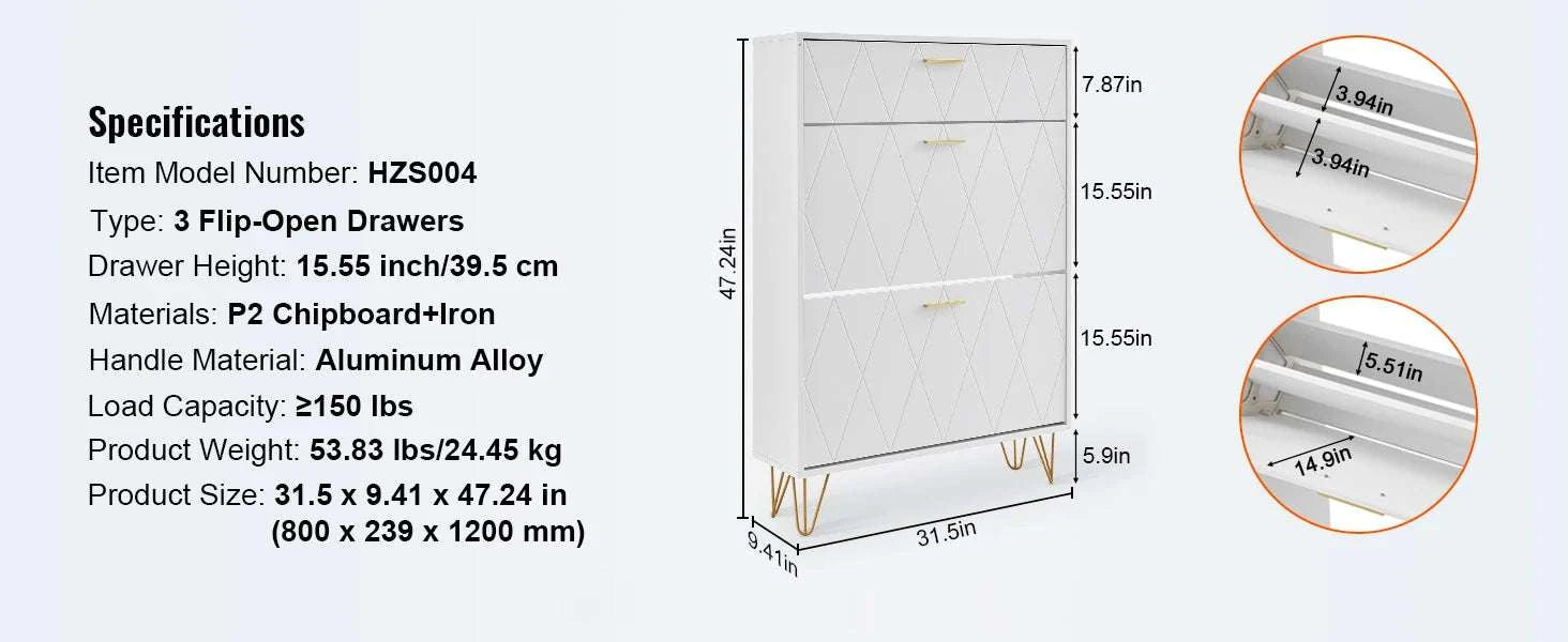 3-Drawer Flip Shoe Cabinet for Entryway Storage and Organization-3 Drawers 20-28in / United States