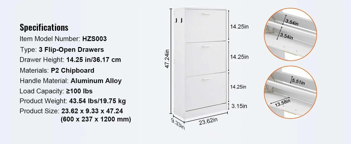 3-Drawer Flip Shoe Cabinet for Entryway Storage and Organization-3 Drawers 20-28in / United States