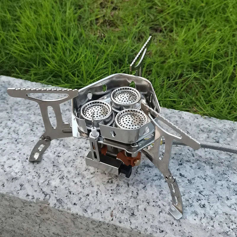 3-Head Gas Stove 5800W Folding Portable Camping Burner-Stove with adapter