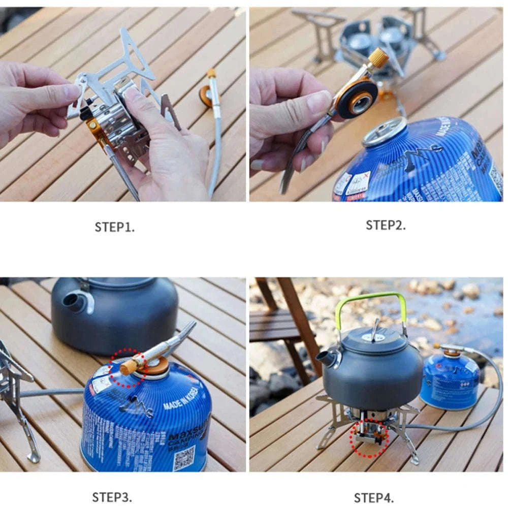 3-Head Gas Stove 5800W Folding Portable Camping Burner-Stove with adapter