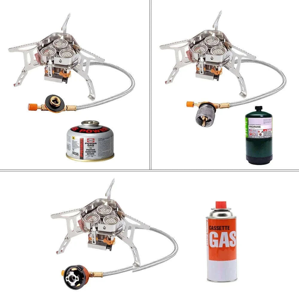 3-Head Gas Stove 5800W Folding Portable Camping Burner-Stove with adapter