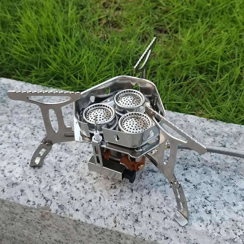 3-Head Gas Stove 5800W Folding Portable Camping Burner-Stove with adapter