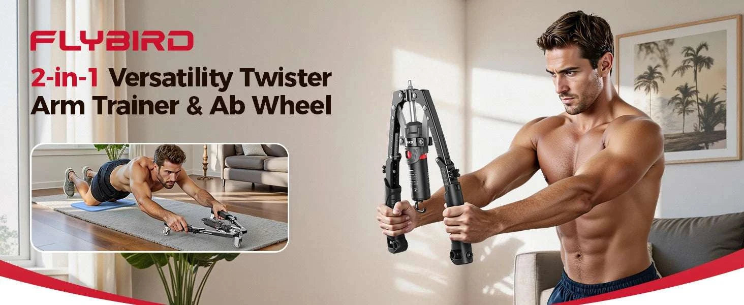 3-in-1 Adjustable Arm Trainer with Ab Roller & Hydraulic Resistance-Black / United States