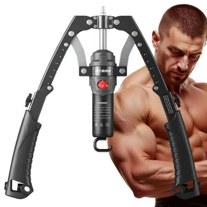 3-in-1 Adjustable Arm Trainer with Ab Roller & Hydraulic Resistance-Black / United States