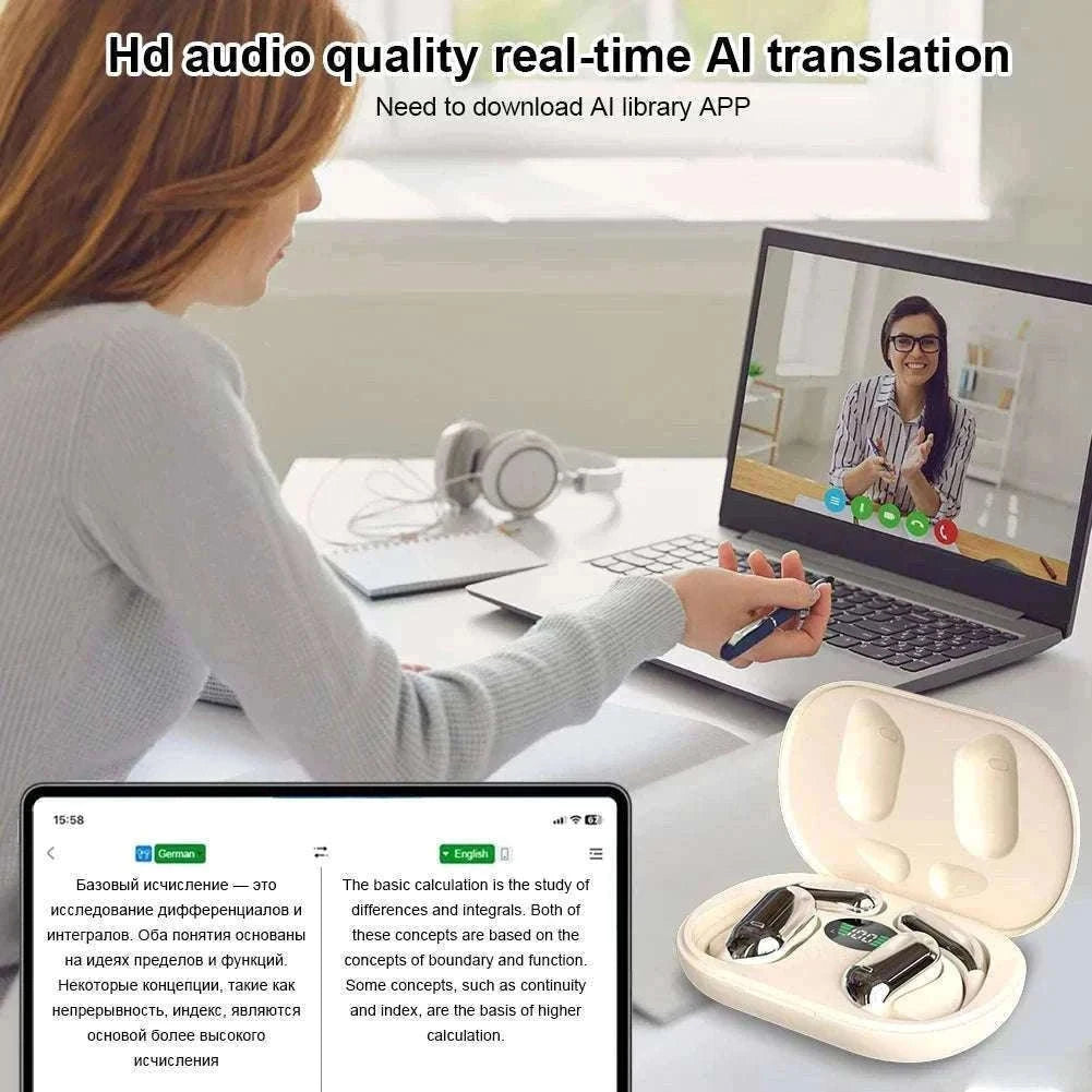 3-in-1 AI Translator Earbuds with Real-Time Voice Translation-Beige BT5.3 hot sale