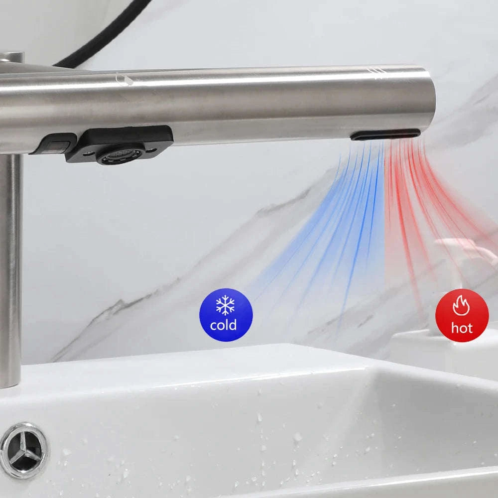 3‑in‑1 Automatic Bathroom Faucet With Soap Dispenser & Hand Dryer-black 2 in 1