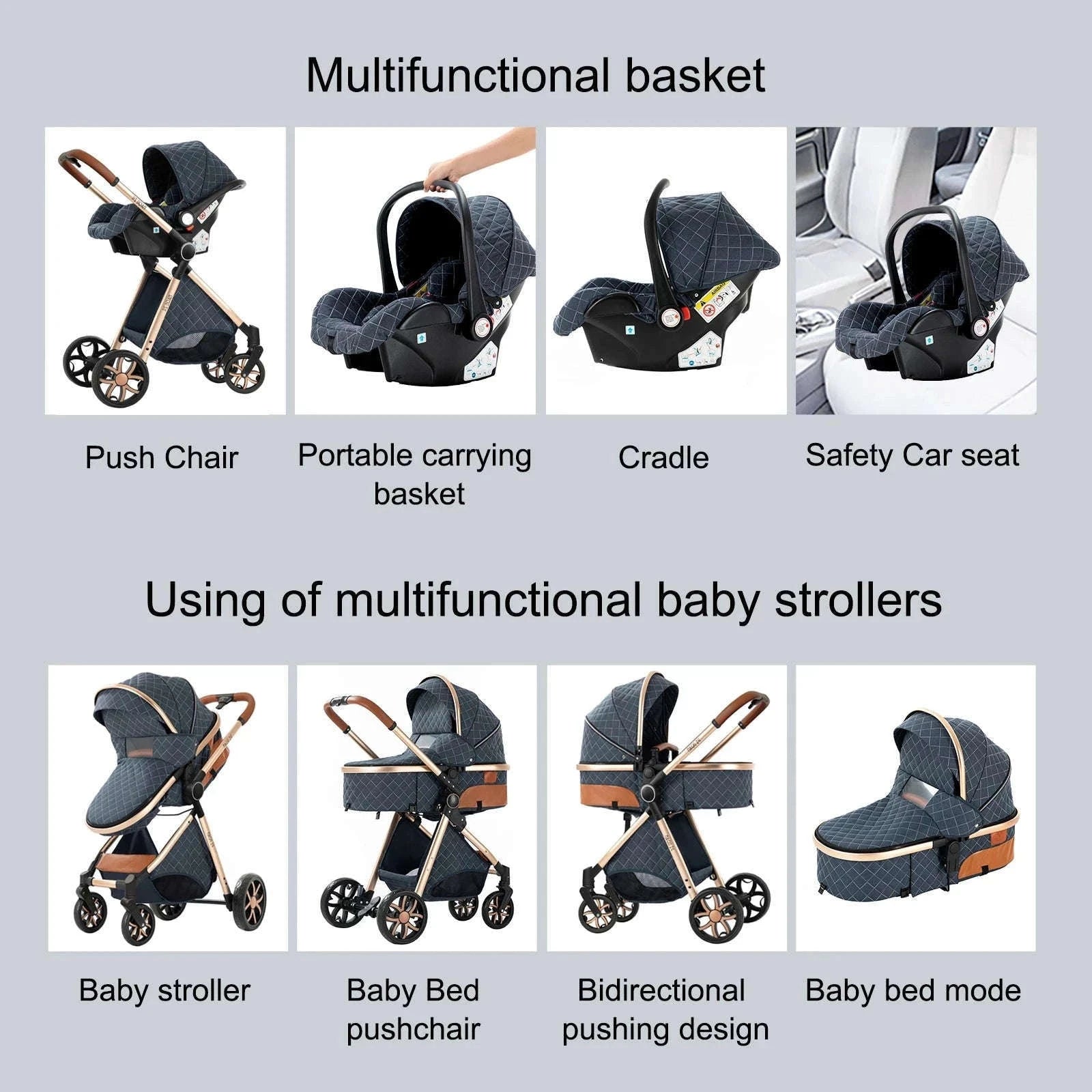 3-in-1 Baby Stroller Travel System Pushchair-V9-CHOCOLATE