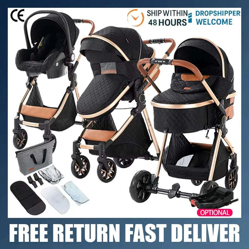 3‑in‑1 Baby Stroller Travel System Pushchair-V9-CHOCOLATE